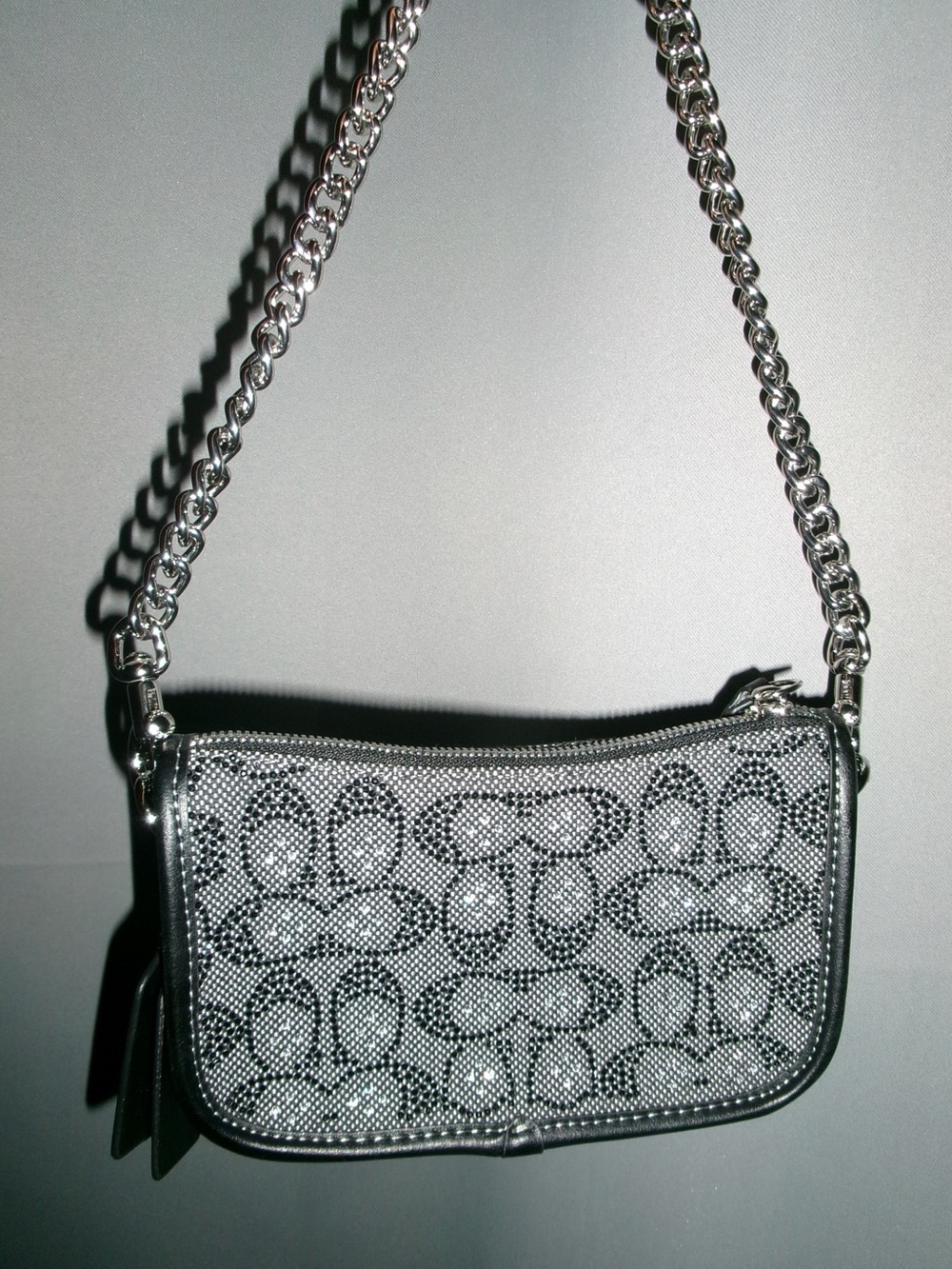 Coach Black Swinger Shoulder bag with silver chain NWOT - Picture 2 of 11